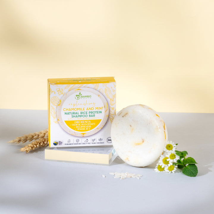 Natural Rice Protein Shampoo Bar With Conditioning Effect (Mint & Chamomile)