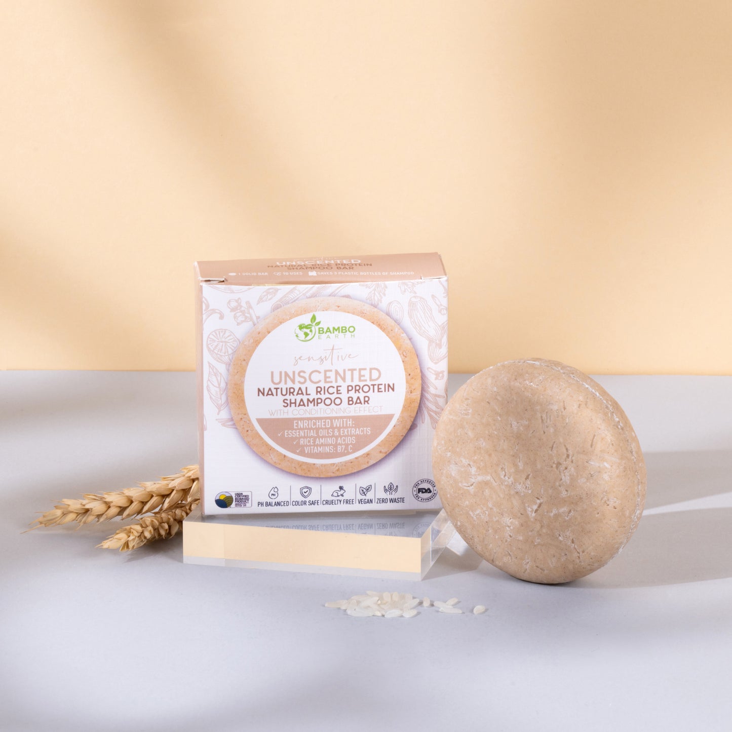 Natural Rice Protein Shampoo Bar With Conditioning Effect (Unscented)