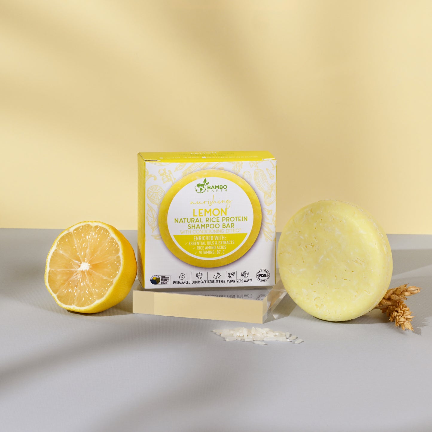 Natural Rice Protein Shampoo Bar With Conditioning Effect (Fresh Lemon)