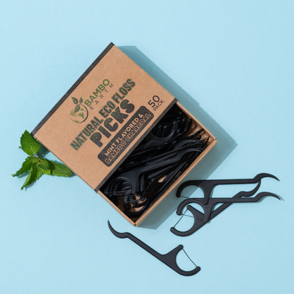 Natural Floss Picks 200 Pack (Charcoal & Mint)